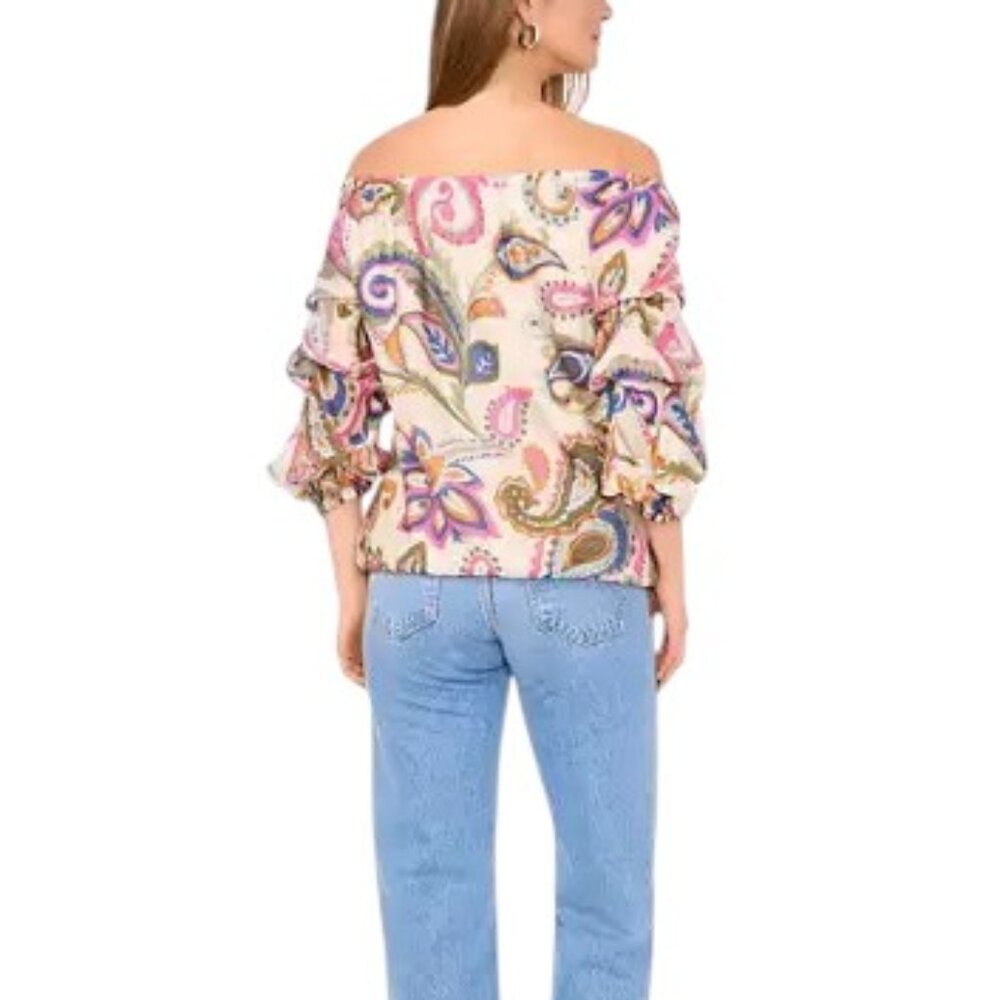 Vince Camuto Women's Off the Shoulder Paisley Cha Cha Blouse NWOT - Picture 2 of 3